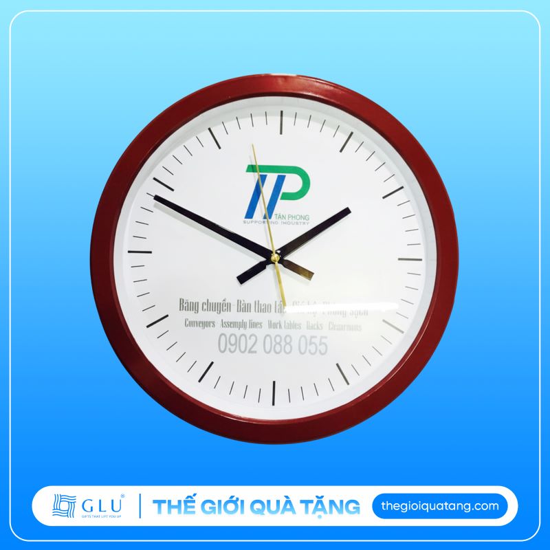 đồng hồ treo tường in logo công ty