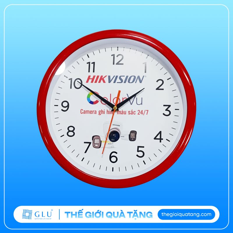 đồng hồ treo tường sơn vân gỗ in logo