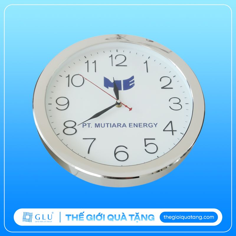 đồng hồ treo tường sơn xi bạc in logo