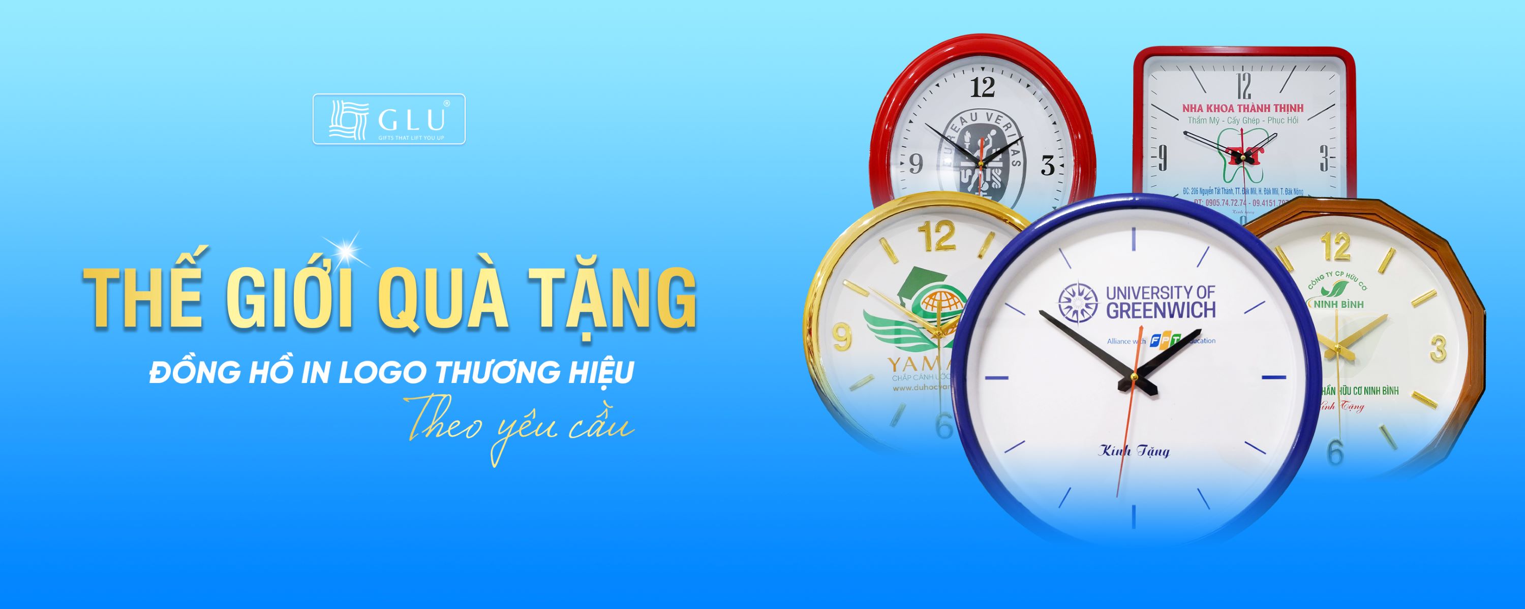 thế giới quà tặng xưởng sản xuất đồng hồ treo tường in logo thương hiệu