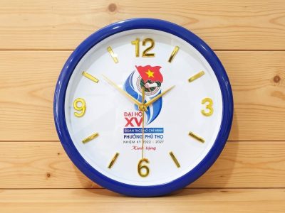 Đồng hồ treo tường in logo Đại Hội XV Đoàn TNCS Hồ Chí Minh Phường Phú Thọ 1