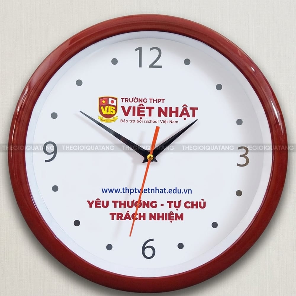 Đồng hồ treo tường in logo Trường THPT Việt Nhật 2