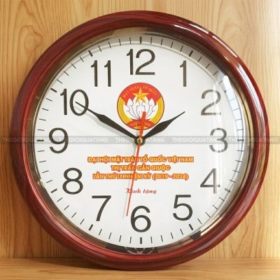 Đồng hồ treo tường quảng cáo in logo Đại Hội MTTQ Việt Nam Thị Trấn Cần Giuộc 1